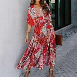 Vici Patchwork Kimono Midi Dress